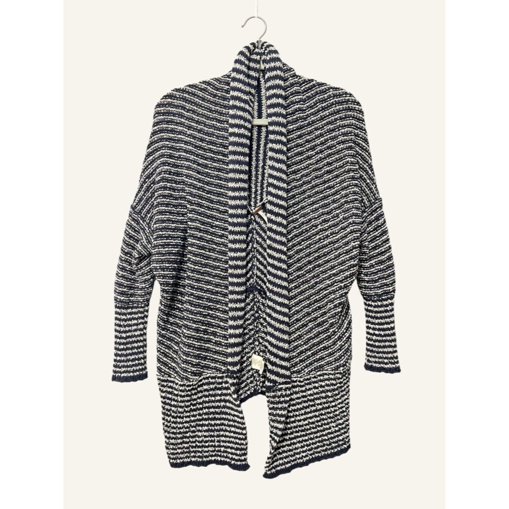 Free People Striped Cocoon Sweater XS Black Slouchy Open Front Dolman Sleeve